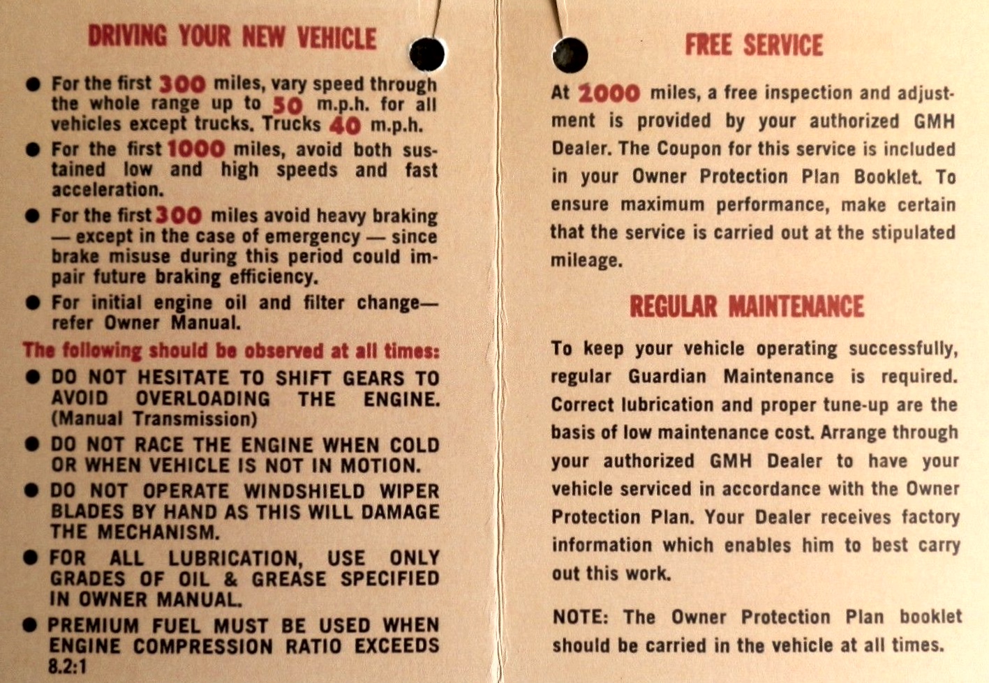 1968 Holden HK Warranty Card Page 2